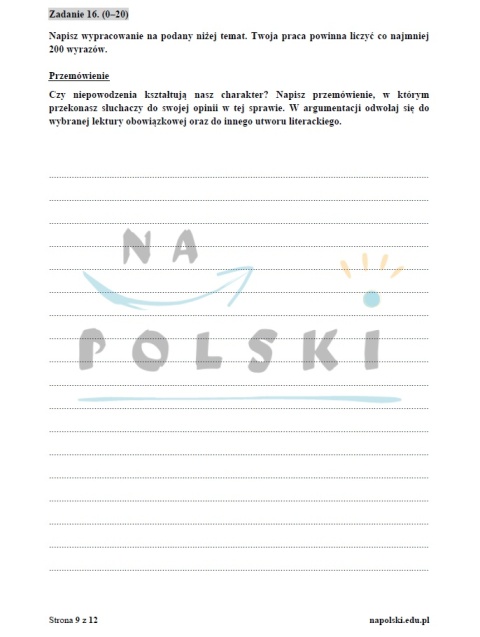 "Latarnik" - próbny egzamin ósmoklasisty z ogłoszeniem i tematem przemówienia