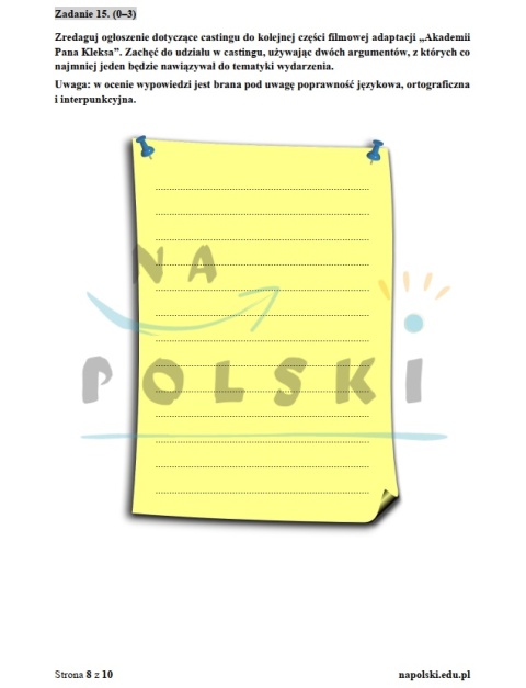 "Akademia Pana Kleksa" - próbny egzamin ósmoklasisty z ogłoszeniem i tematem opowiadania "Akademia Pana Kleksa" - próbny egzamin ósmoklasisty z ogłoszeniem i tematem opowiadania