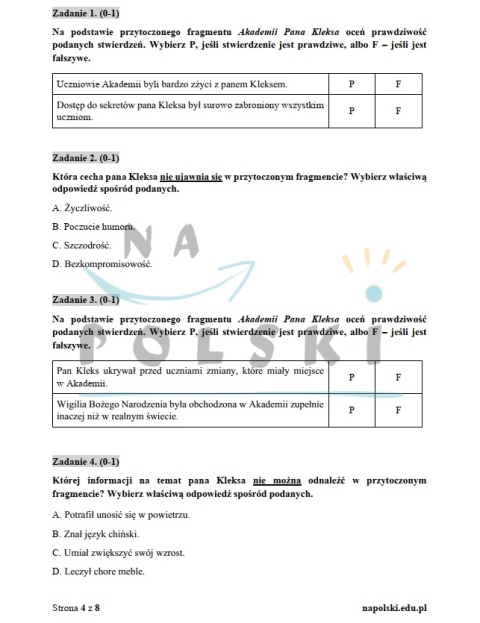 "Akademia Pana Kleksa" - próbny egzamin ósmoklasisty