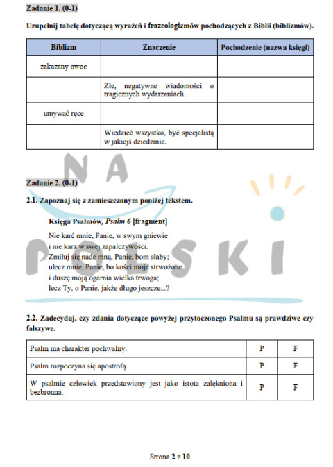 Biblia - test historycznoliteracki