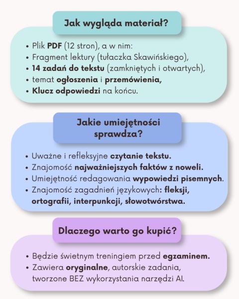 "Latarnik" - próbny egzamin ósmoklasisty z ogłoszeniem i tematem przemówienia