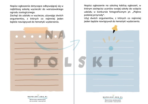 Ogłoszenie na egzaminie ósmoklasisty - przykładowe tematy, ćwiczenia redakcyjne