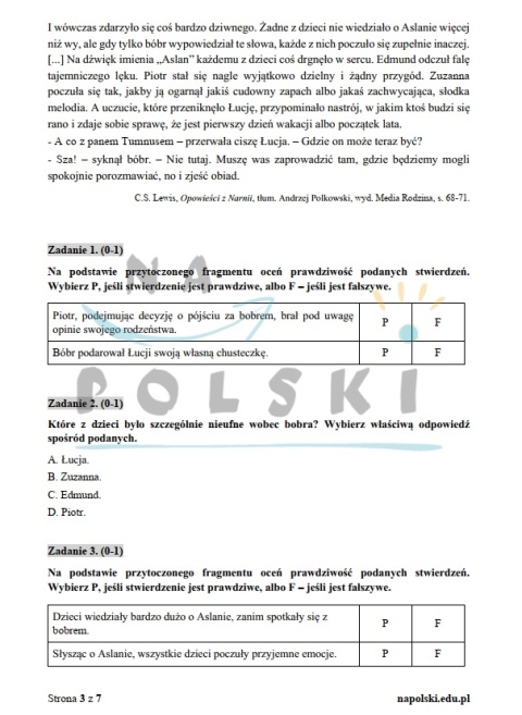 "Opowieści z Narnii" - próbny egzamin ósmoklasisty
