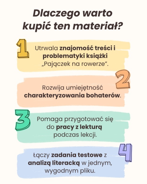 "Pajączek na rowerze" - sprawdzian ze znajomości lektury