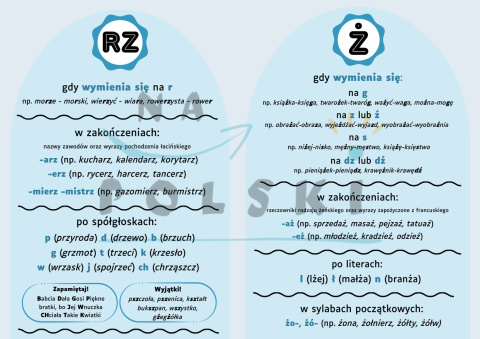 Pisownia rz i ż - tablica z zasadami ortograficznymi