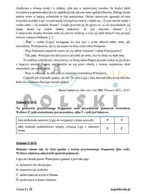 "Quo vadis" - próbny egzamin ósmoklasisty z ogłoszeniem i tematem rozprawki