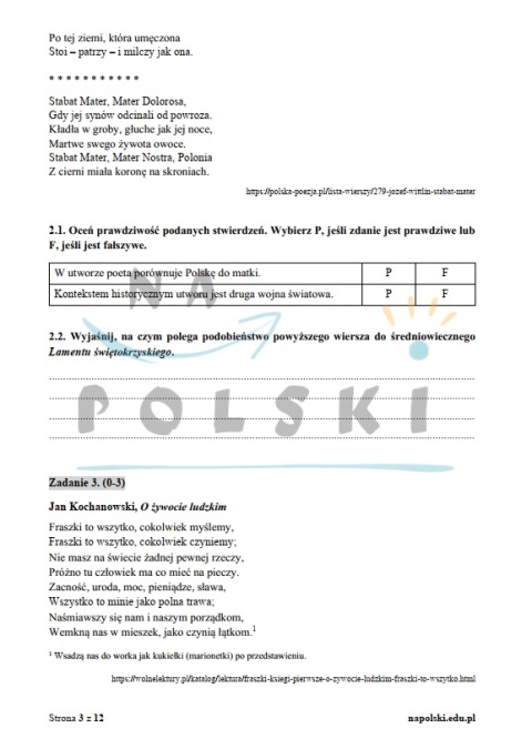 Test historycznoliteracki - utwory poetyckie, wszystkie epoki