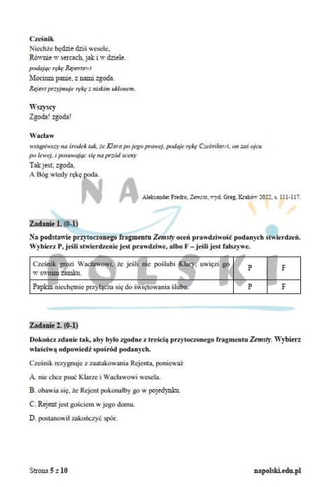 "Zemsta" - próbny egzamin ósmoklasisty